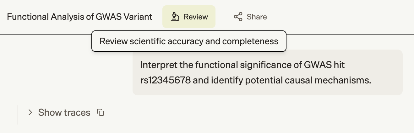 Review button at the top of a session