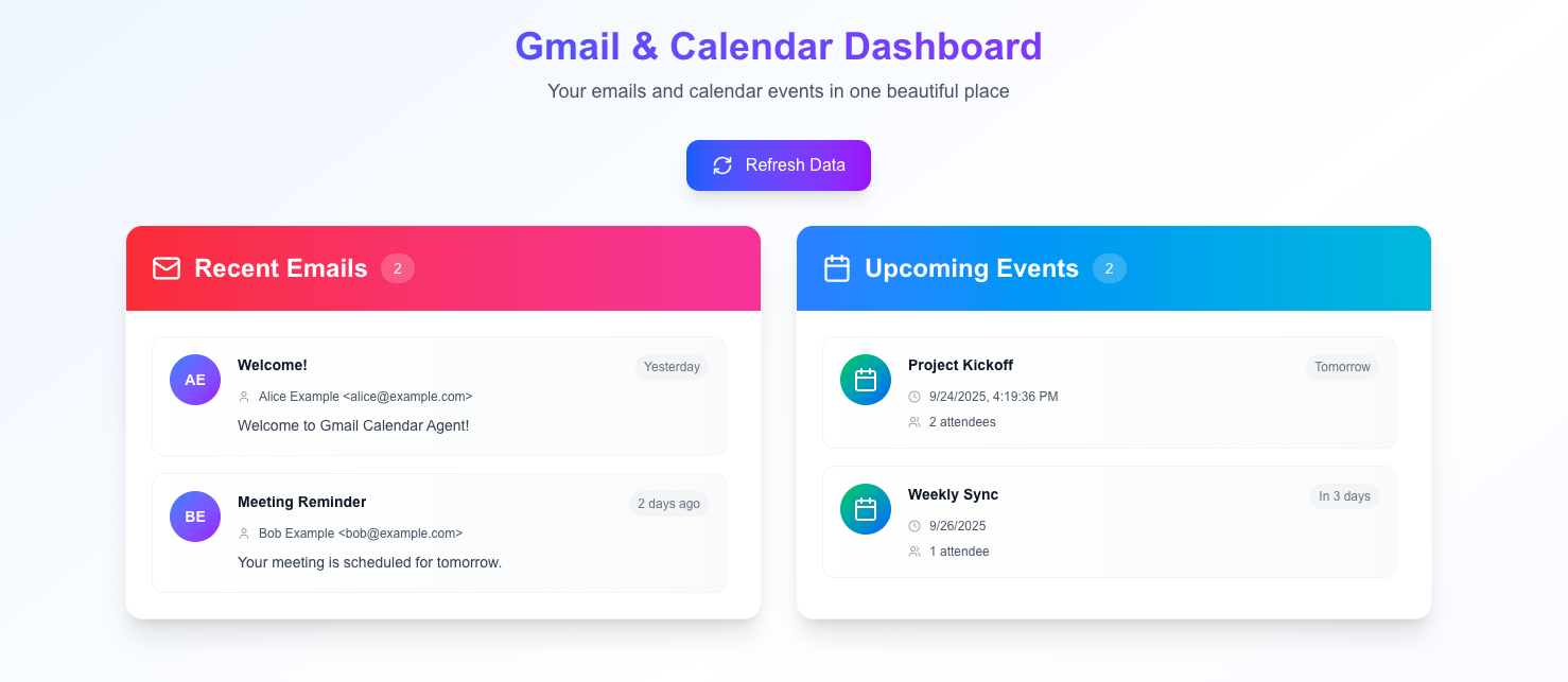 Gmail & Calendar Dashboard