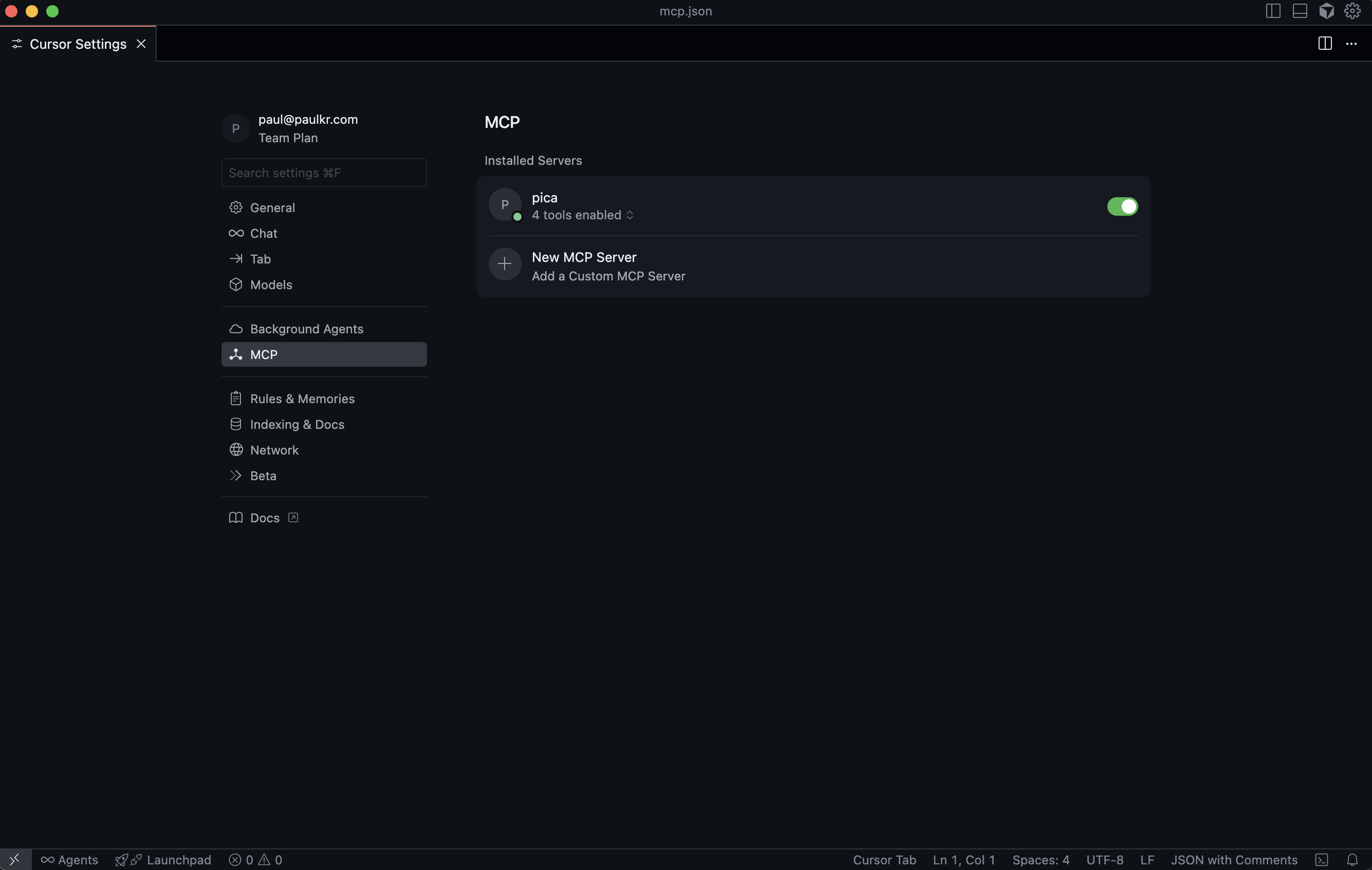 MCP Settings in Cursor