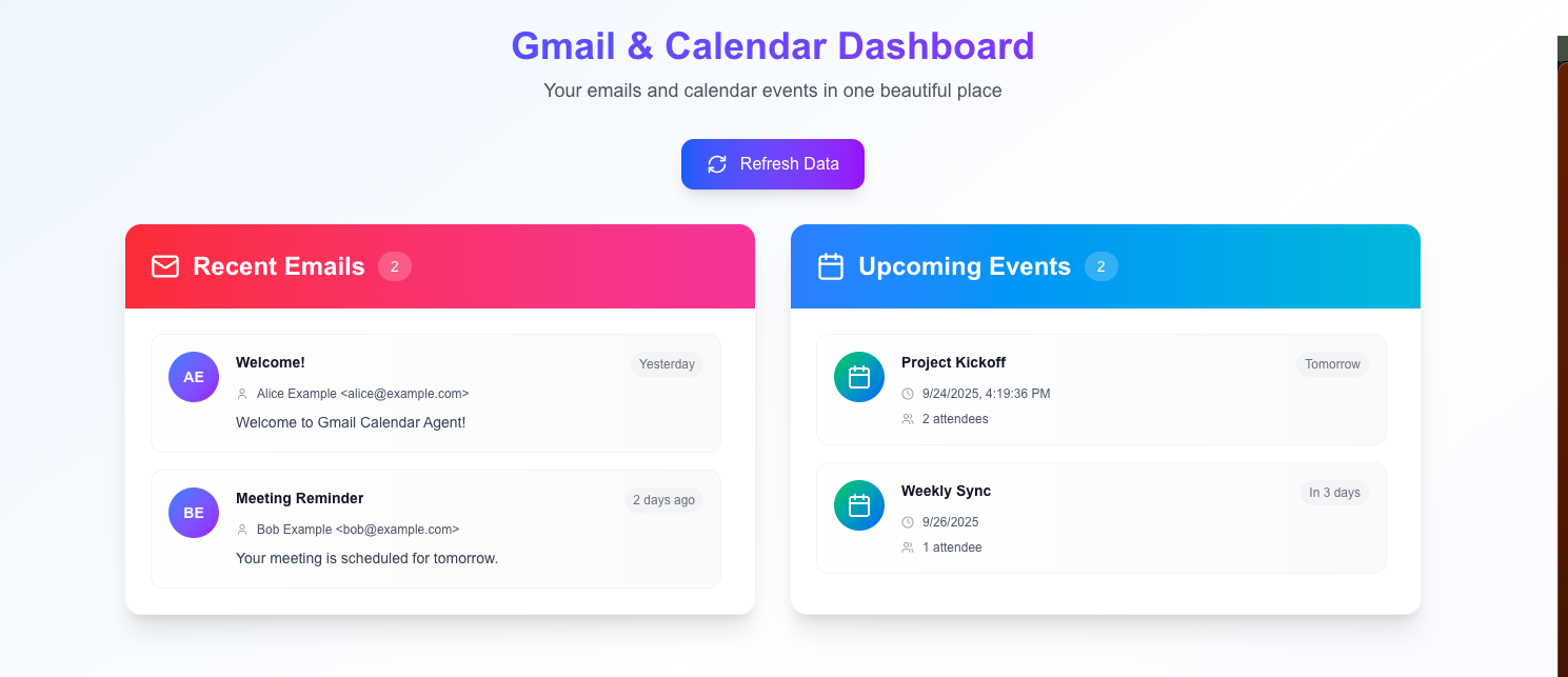 Gmail & Calendar Dashboard