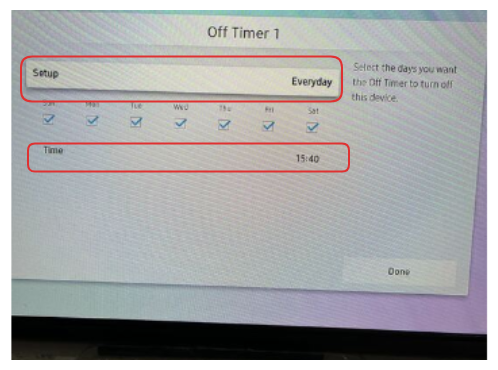 Configure Off Timer settings