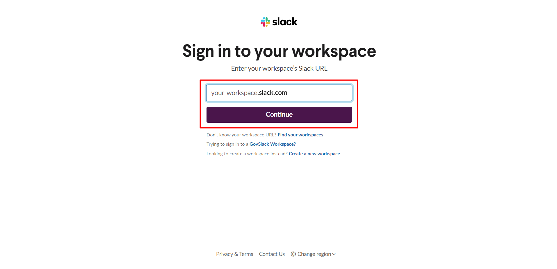 Enter Slack URL
