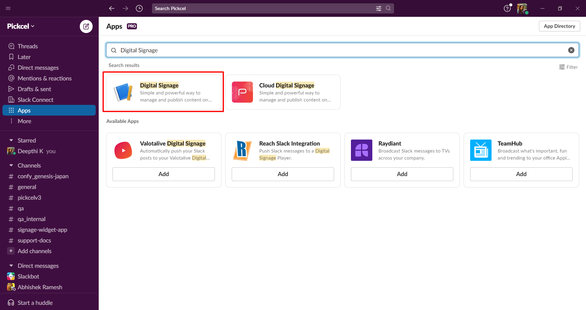 Add Digital Signage bot