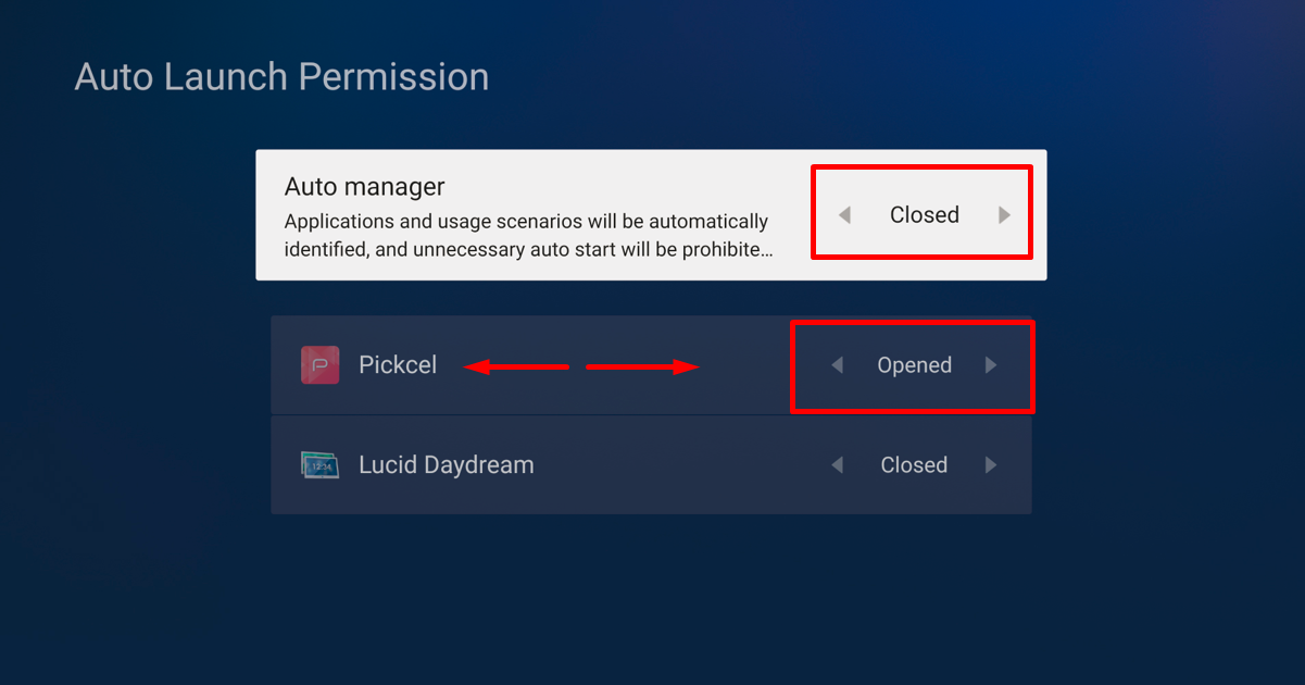 Configure Auto Launch settings for Pickcel app