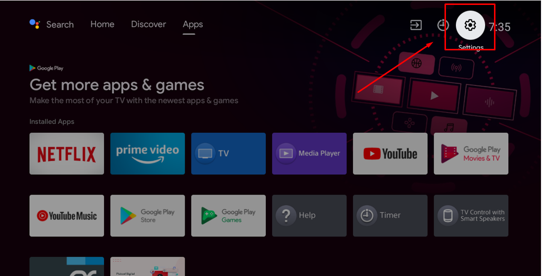 Android TV settings gear icon