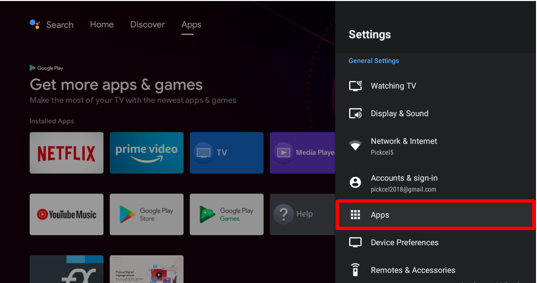 Apps module in Android TV settings