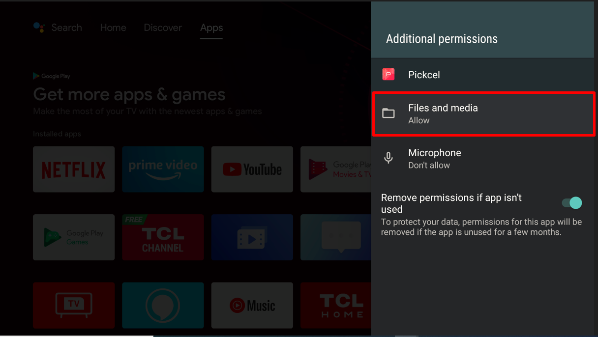 Files and Media option under Additional permissions