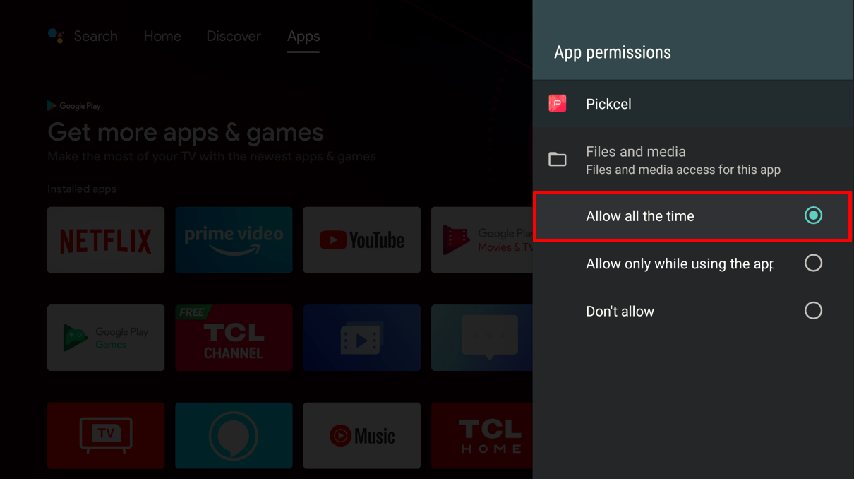 Select Allow all the time for Files and Media permissions