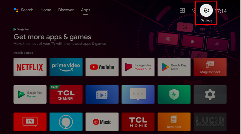 Android TV settings gear icon