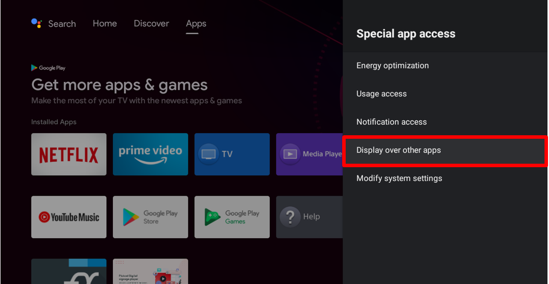 Display over other apps option