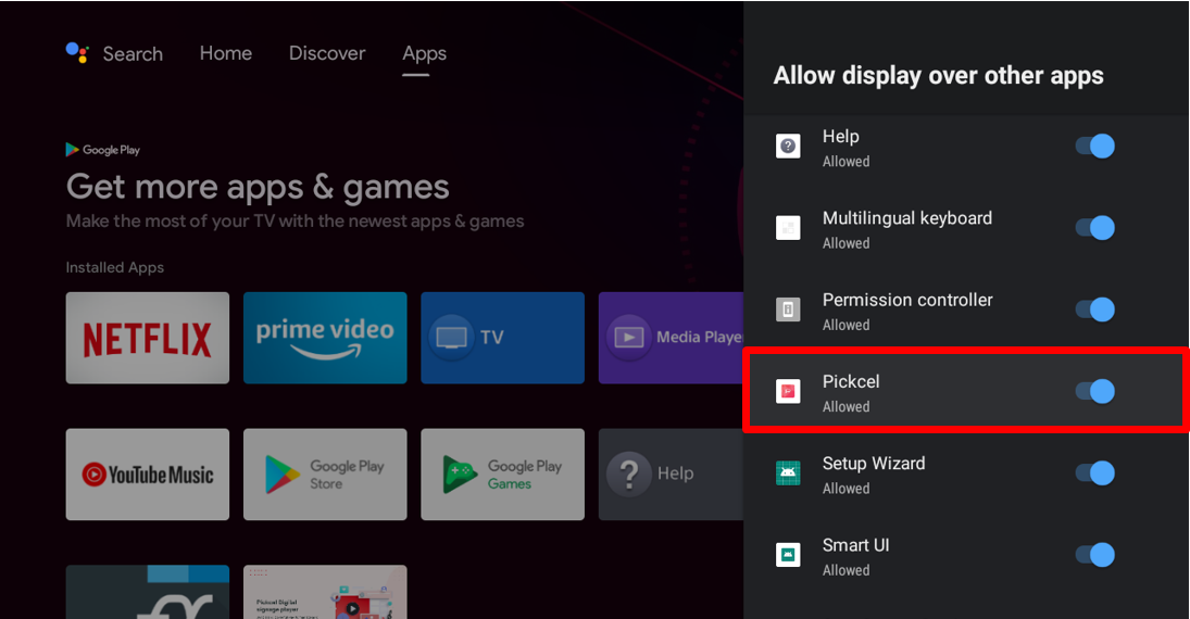 Enable special access for Pickcel app