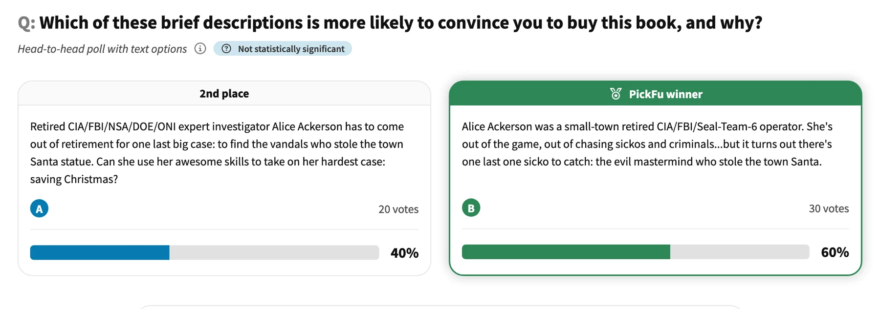 Book description comparison example poll