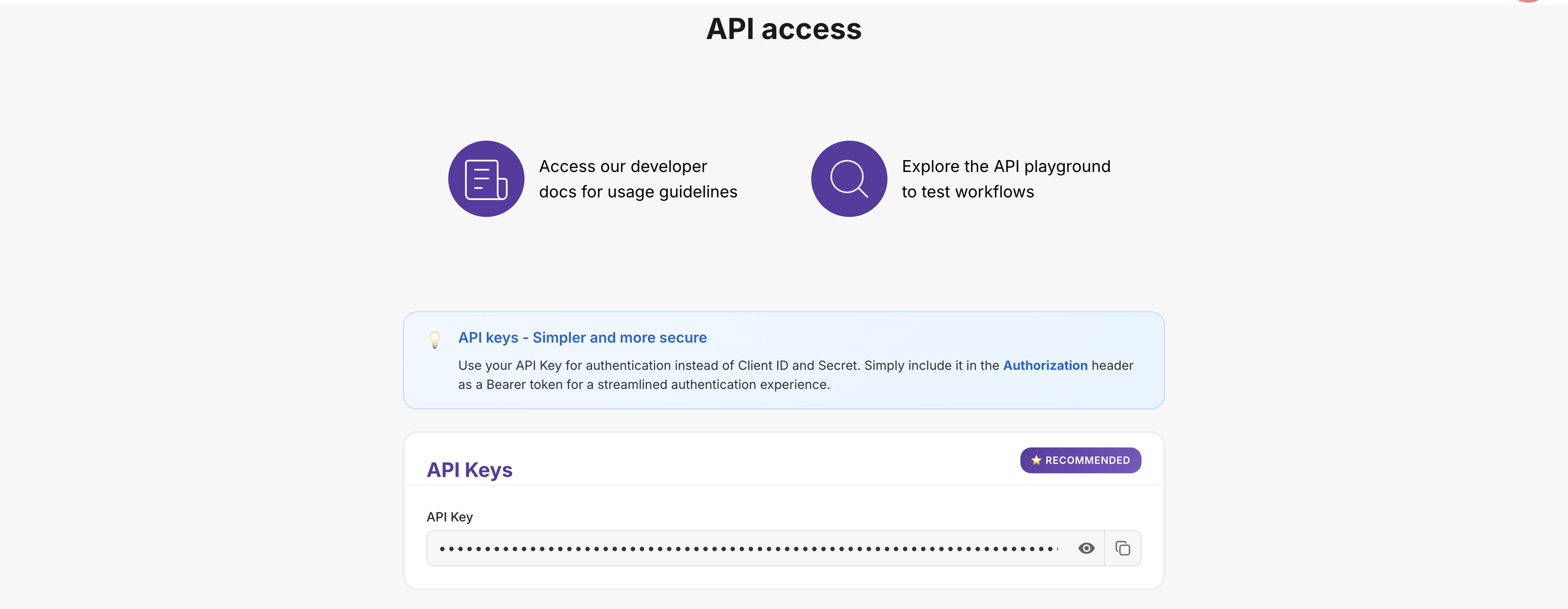 API Subscription Page showing API Key