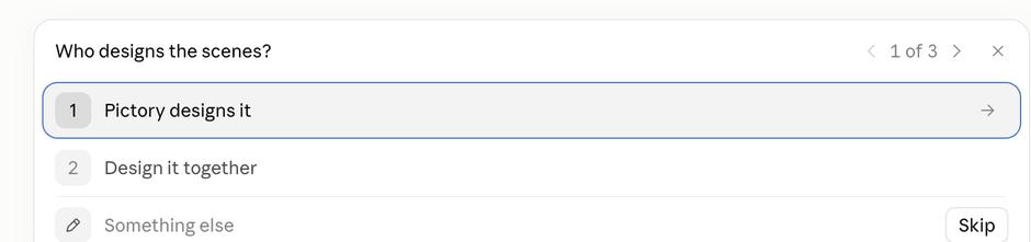 Claude asking whether Pictory designs the scenes or you design them together