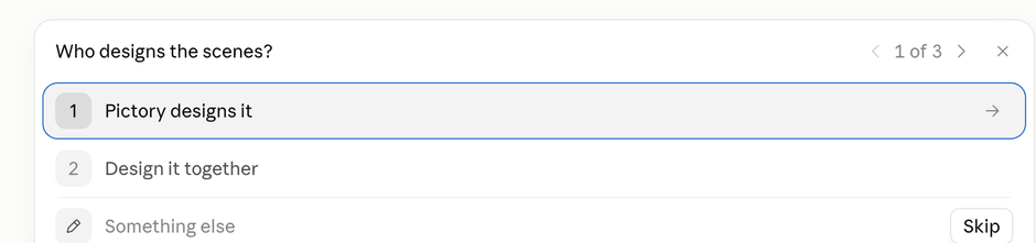 Claude asking whether Pictory designs the scenes or you design them together