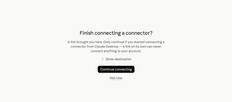 The browser page asking you to continue connecting