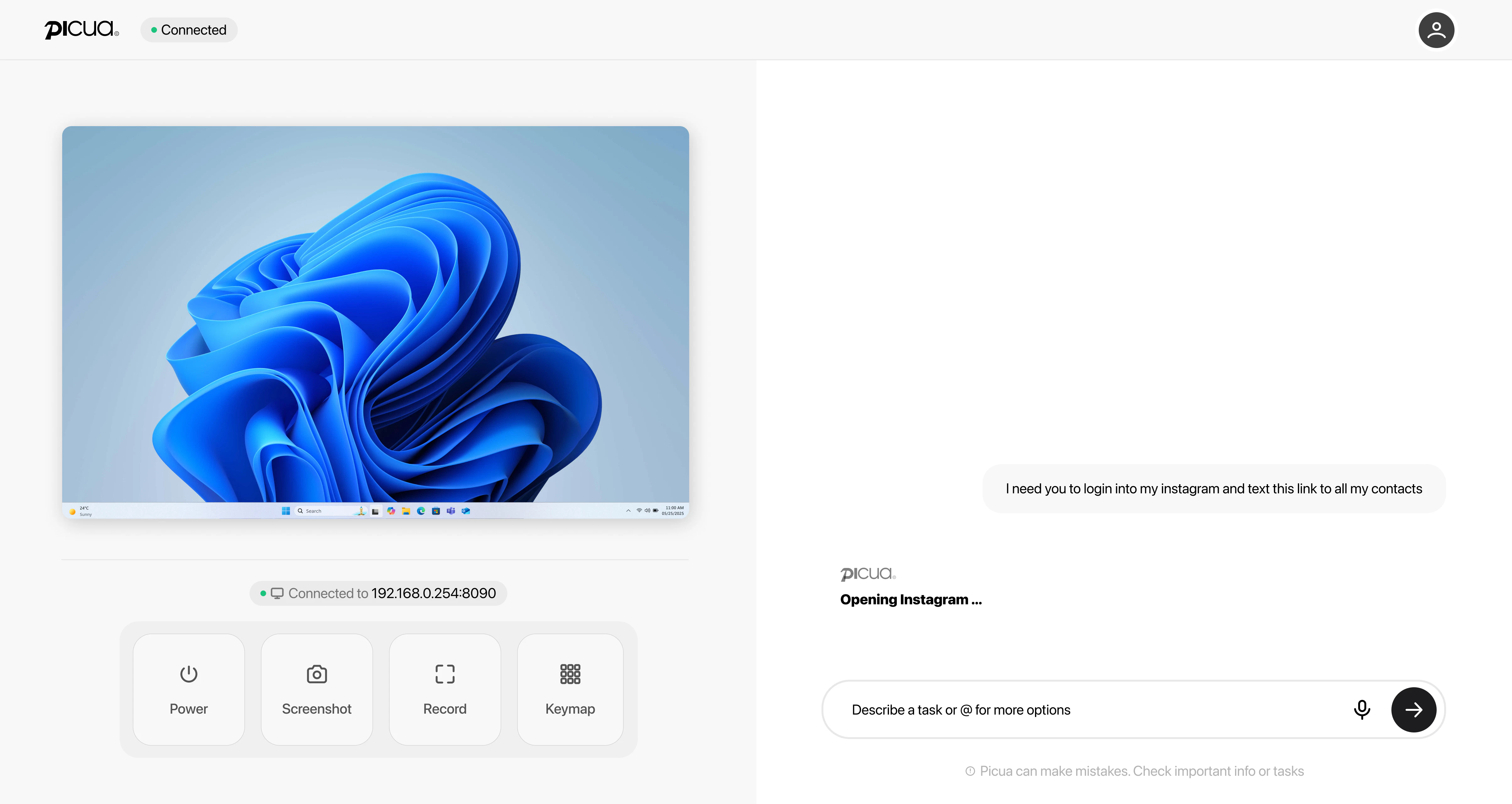 PiCUA WebPanel Interface