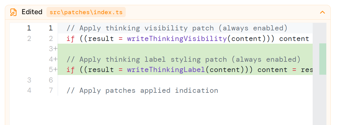 Screenshot of a diff rendered with Monaco editor