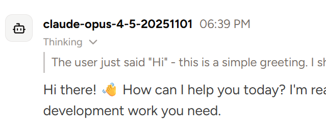 Screenshot of the new thinking style.