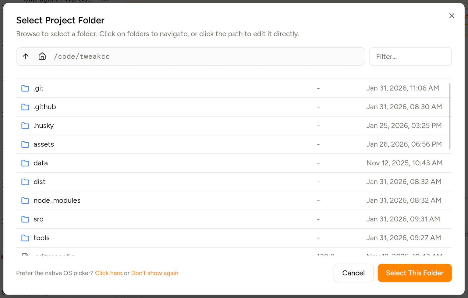 Screenshot custom folder picker