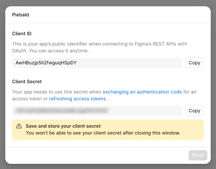Figma app Client ID and Client Secret