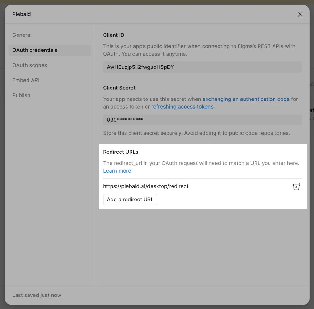 Figma OAuth redirect URL entry