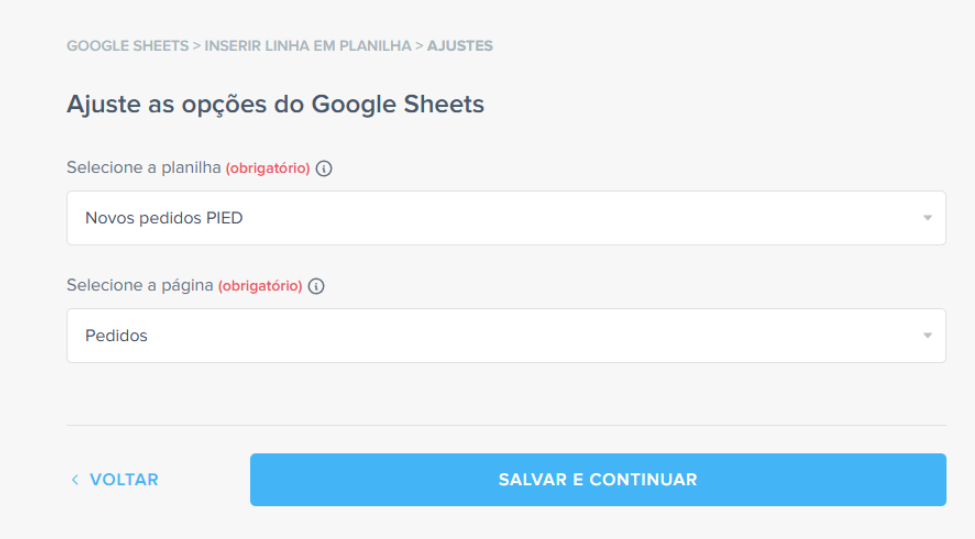 Seleção da Planilha