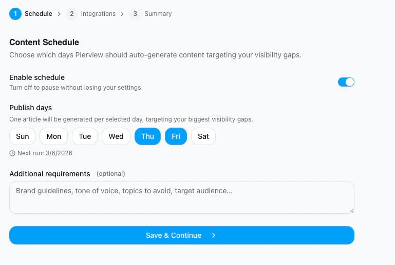 Auto-publish schedule settings