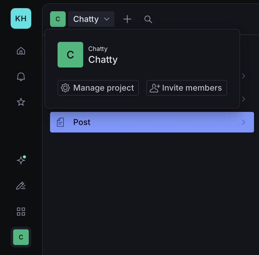 Click the project name then Manage project