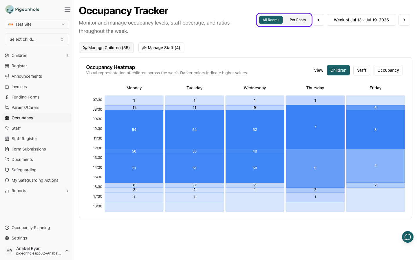 View toggle buttons in the Occupancy Tracker header