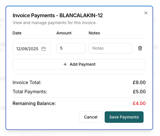 Edit Invoice Payments
