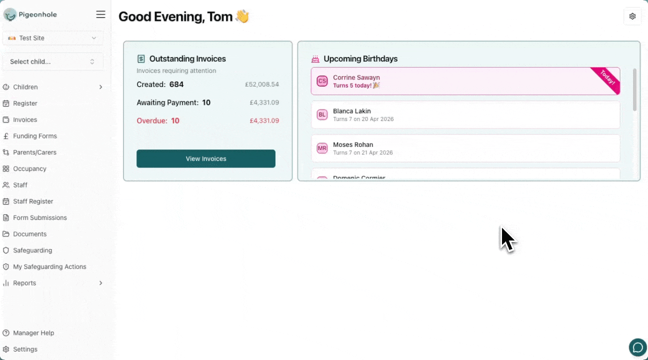 Adding absence widget