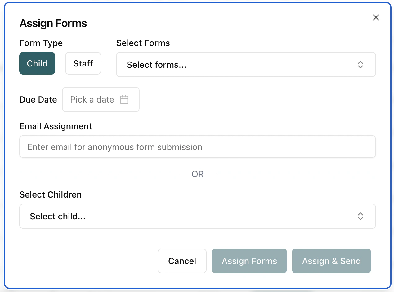 Add assignment dialog on the form submissions page