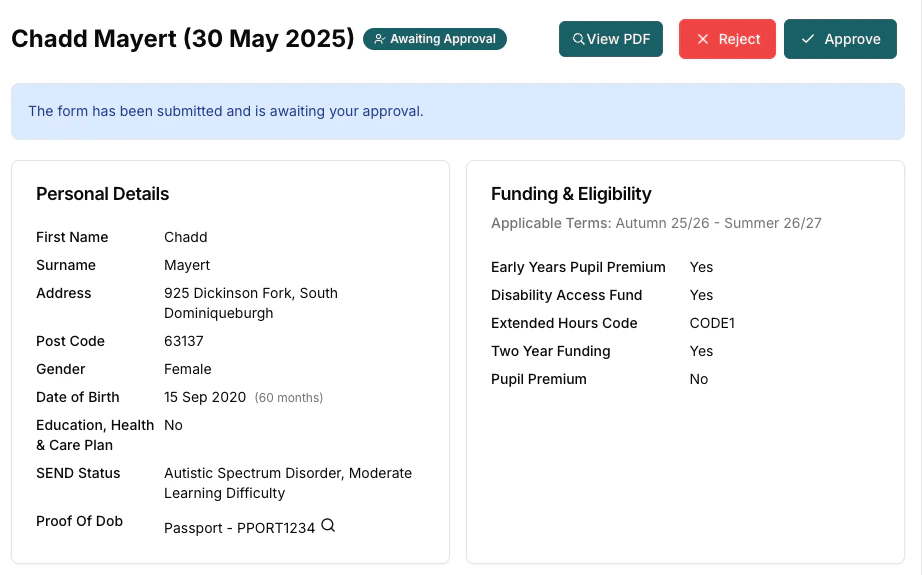 Funding Approve Reject