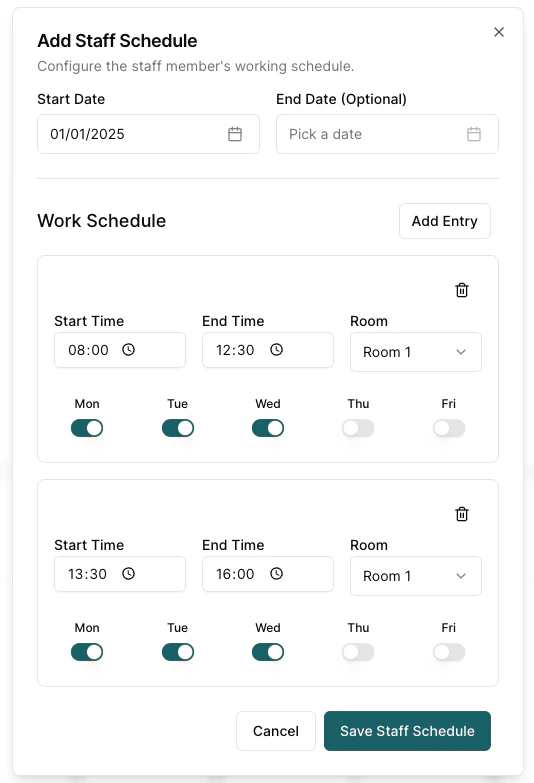 Staff Schedule Tab