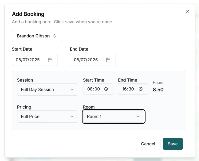 Add Booking Dialog