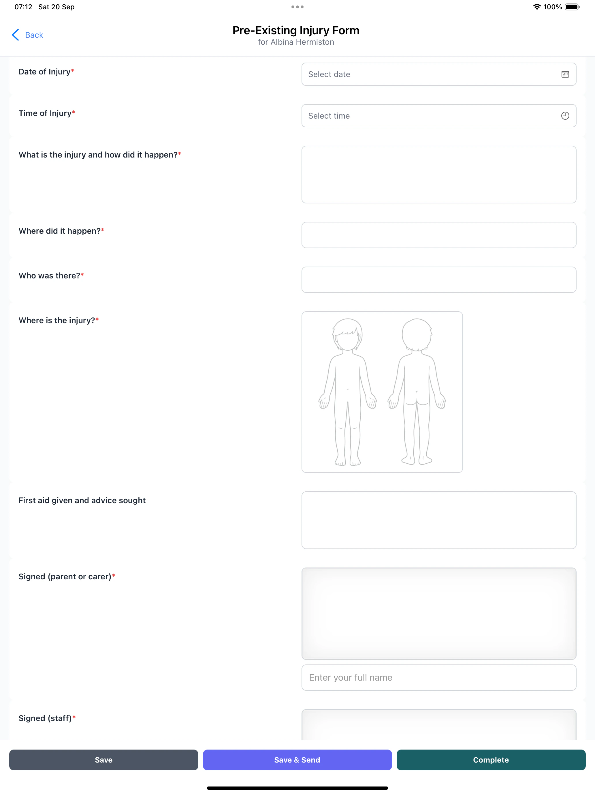 Form filling interface