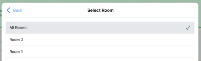Room selection dropdown showing available rooms to filter by