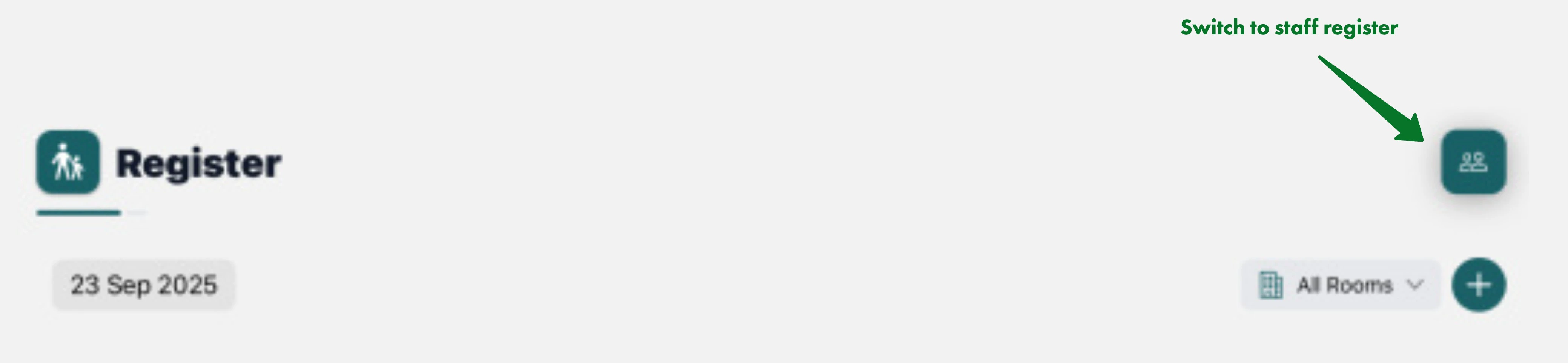 Toggle button in the register header to switch to the staff register