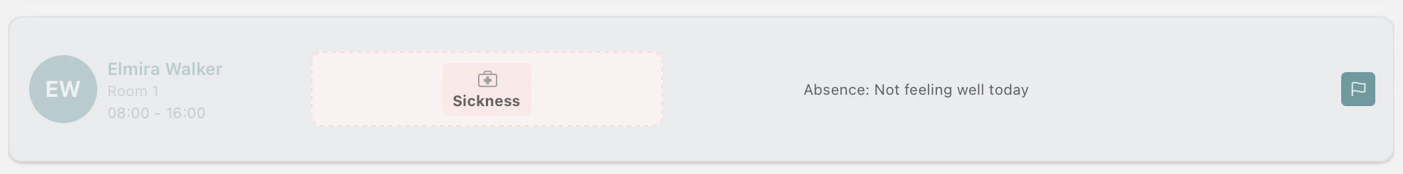 Staff absence details showing absence type and date range