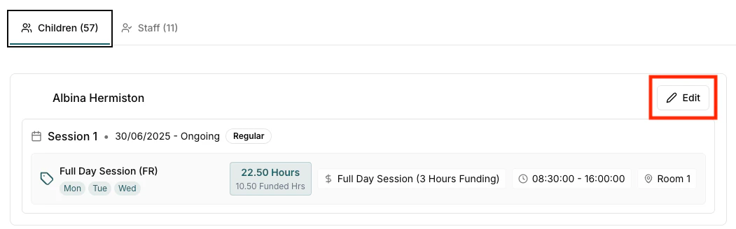Children Schedule Tab