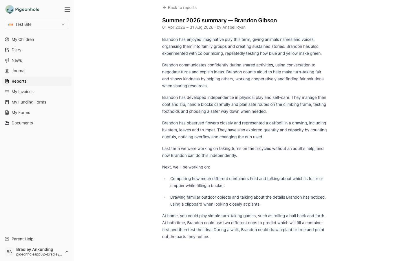 The family's view of the published Summer 2026 summary for Brandon