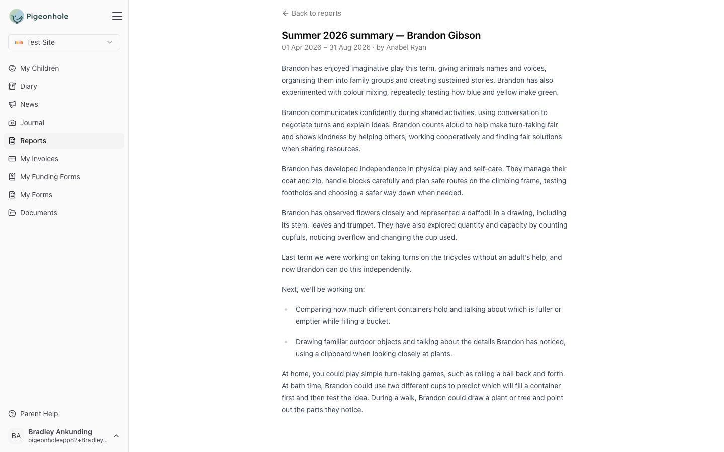 The family's view of the published Summer 2026 summary for Brandon