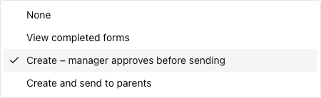The Staff access dropdown open, showing its four options