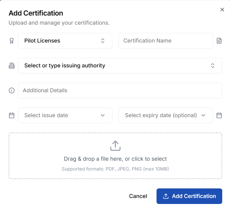 Certificates dashboard with certificate list and status