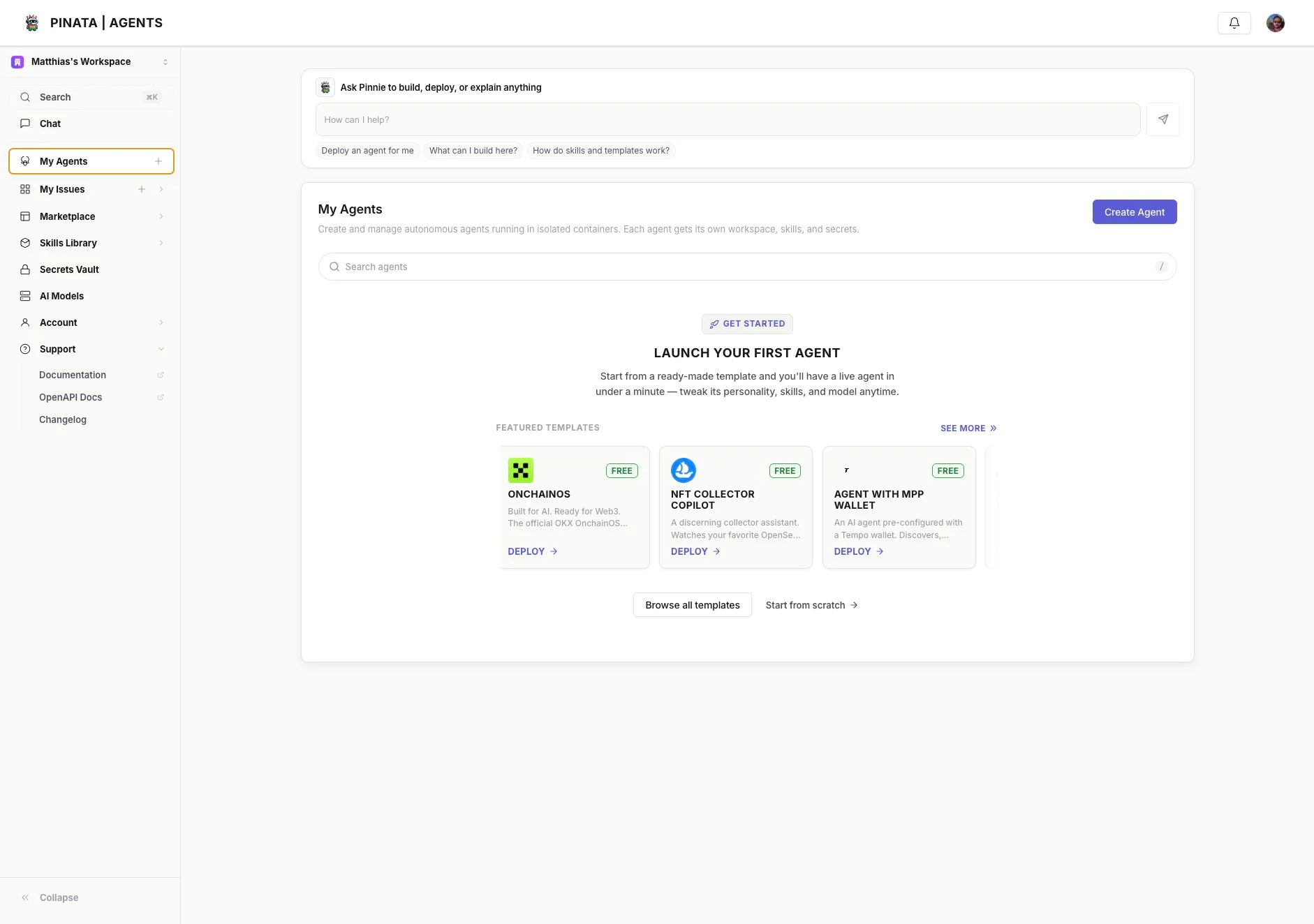 Current My Agents landing page