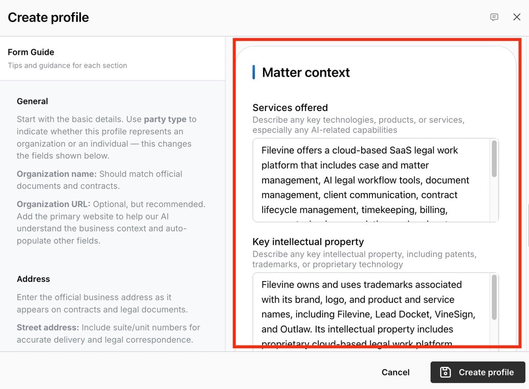 Profile Matter Context