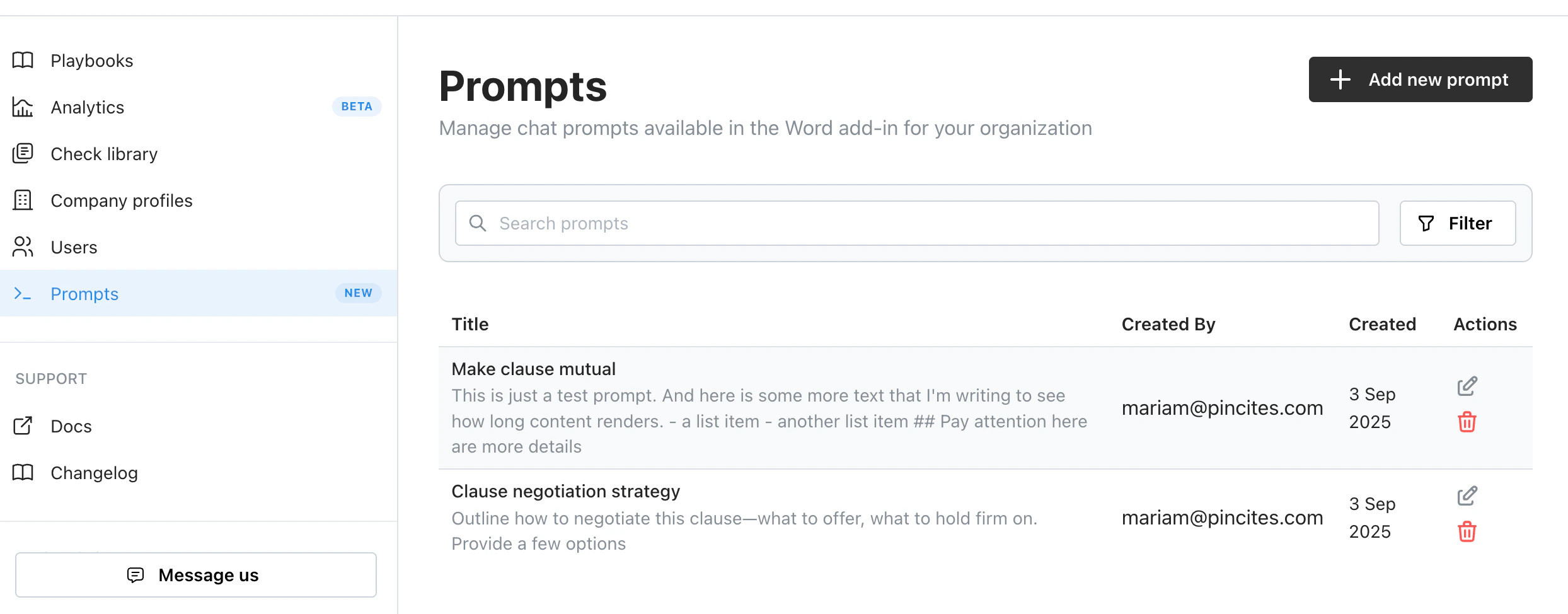 Manage your saved prompts