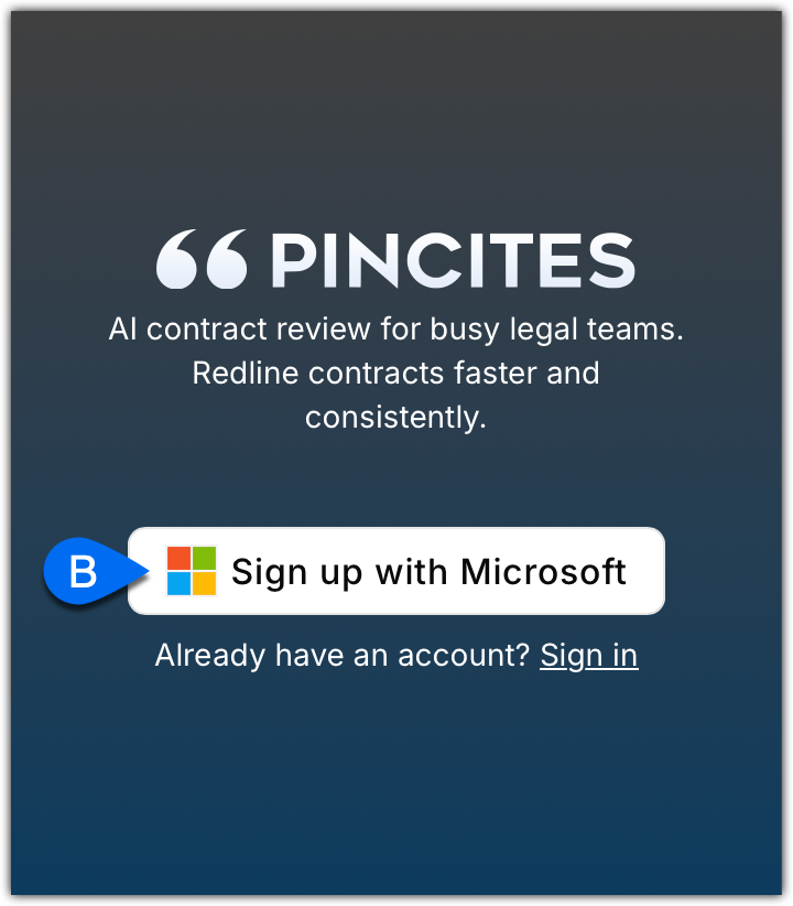 Sign up step 2: Click Sign up with Microsoft