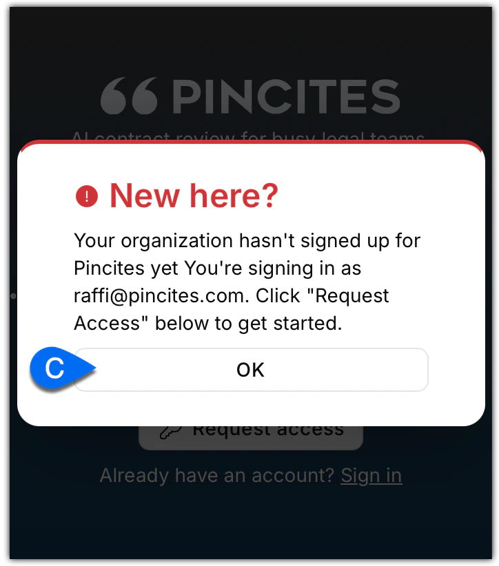 Request access step 1: Access denied message